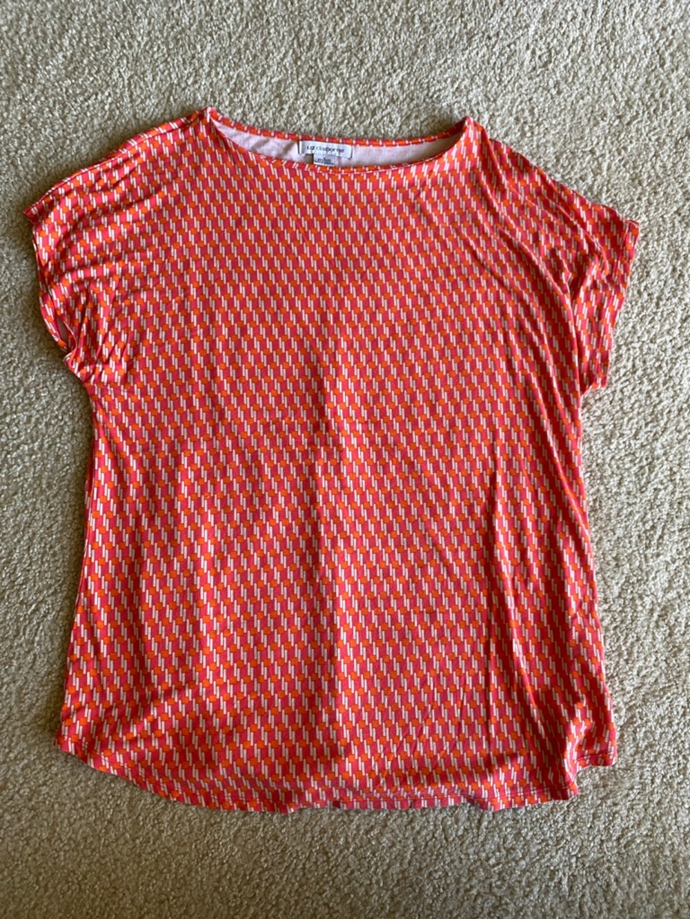 Coral-Orange Geometric Short-Sleeve Top